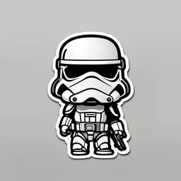 sticker style, trooper from star wars, low detail, fewer colors, chibi, very simple,white border, minimalism