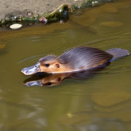 duck billed platypus swimming in a small river pool