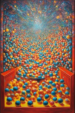 Human pinballs going from reaction to reaction; Lowbrow Neo-Surrealism