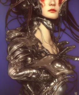 realistic detailed face portrait of one handsome futuristic geisha with element of alien cyberpunk armor by ayami kojima, amano, greg hildebrandt, alphonse mucha, and mark brooks, male, masculine, art nouveau, cyberpunk, neo - gothic, gothic, character concept design