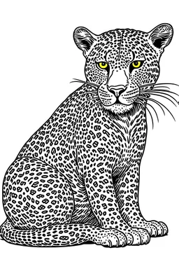 A black-and-white outlined drawing of leopard for kid's colouring books