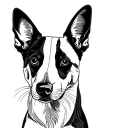 A line art of dog (Basenji). make this black and white and a bit filly.