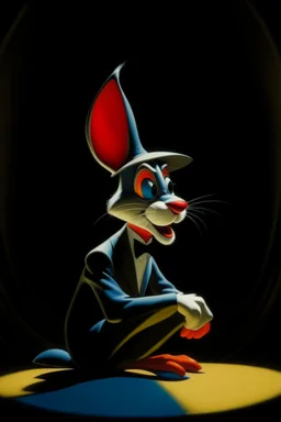 1970's dark fantasy cover dnd style oil painting of roger rabbit in a minimalist far perspective.