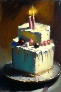 A birthday cake written "Happy Birthday". oil painting.