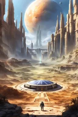 masterpiece, unreal engine, watercolored illustration, mega structure, advanced civilization, hand-drawn scenery, planet surface painting, space-based solar power