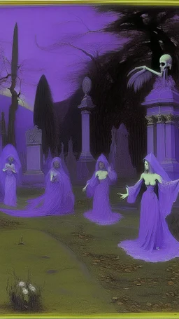 A purple graveyard with dancing ghosts painted by Edgar Degas