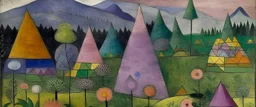 Purple peaks with a garden painted by Paul Klee