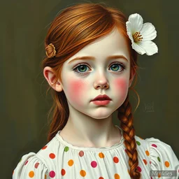 Coton candy dress, beautiful lily cole with rosy cheeks and freckles, knife painting