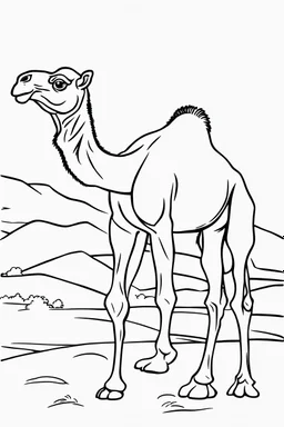 coloring page for kids, CAMEL, thick outline, low details, no shading, no color