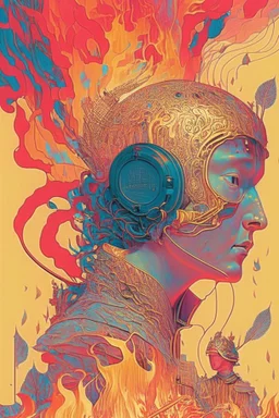 Now I know how Joan of Arc felt As the flames rose to her Roman nose And her Walkman started to melt ; insanely detailed; intricate; award-winning; rose tones; beautiful; surrealism; Victo Ngai, Salvador Dali, Alex Pardee