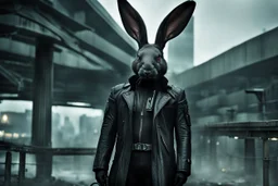 Cyberpunk black rabbit. Photograph.