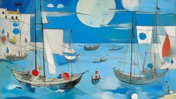 A light blue cove with washed up ships painted by Wassily Kandinsky