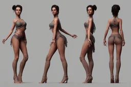 Female stylized character sheet for 3d modeling full normal anatomy correct proportion Full front view side view and back anatomy .art station 8k fair skin