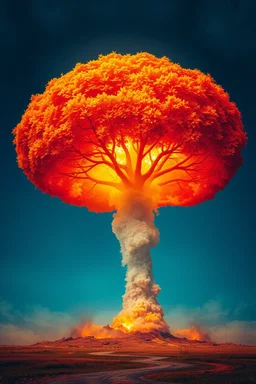 a nuclear explosion mushroom cloud that looks like a autumn tree full of leaves