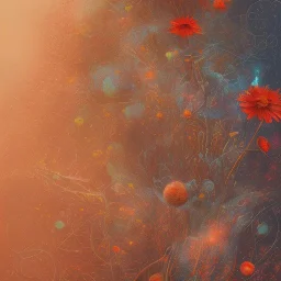  pastel colors, abstract art , red, orange, white,brown,son, earth, wod, trees, flowers, cosmos