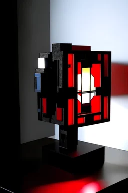 gaming lamp, form inspired by stark tower, architecture form, modern design style and black and red color