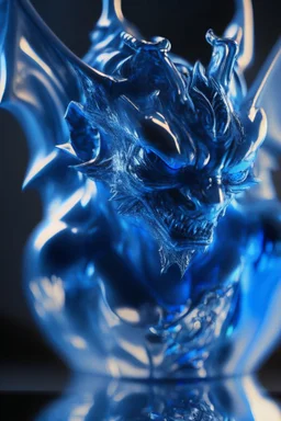 transparent gemstone gargoyle, in blue fire chrome casino, high detail, 8k, cinematic, depth of field, art