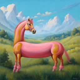 a pink horse like a 19th painting