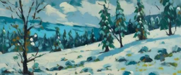 A cyan winter tundra with falling snowflakes designed in German folk art painted by Paul Cézanne