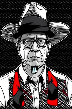 Ilustración vectorial de Gustavo Petro con gorra camisa colores negro, blanco y rojo, fondo negro