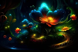 Alexander Jansson || CLOSE UP OF Breathtaking, Gorgeous, Glowing Bioluminescent Colorful Begonia Flower, AT NIGHT, Golden Magic, Gorgeous, Intricate, Extremely Detailed, Beautiful”