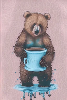 bear holding beans in coffee cup water color