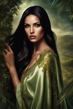 Portrait of an Olive skinned beautiful woman with long dark hair, photorealistic, fantasy