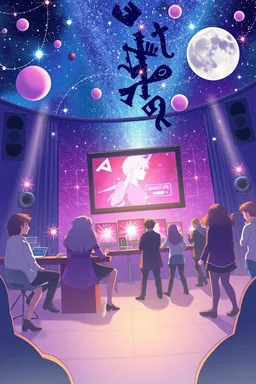 poster for a party with anime music videos galaxy theme