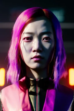 Cyberpunk portrait, Asian woman:: symmetry photography, cyberpunk, pink hair, makeup, long line eye, light iris eye, :: kenzo fashion style, latex coat :: cinematic, Ultra realistic, dark scene, soft color, highly detailed, unreal engine 5, RTX, ultra detail, 3d, finely drawn, high definition.