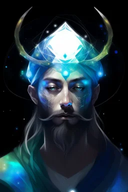 prismatic hair ethereal transparent prism astral projection Male antlers druid beard constellations radiance prismatic shining starlight enshrouded radiance