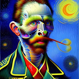 Dibujo al oleo de un Bogavante pintado con muchas nubes de colores estilo Vincent van Gogh