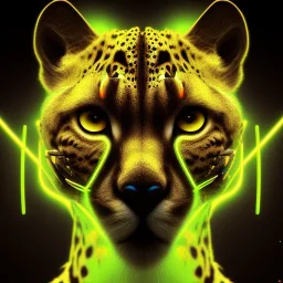 A beautiful portrait of a cyborg cheetah yellow neon color scheme, high key lighting, volumetric light high details psychedelic background