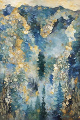 Psychedelic Mandelbrot; Surrealistic painting inspired by Klimt and Hundertwasser; Golden Hour; Exquisitely Detailed