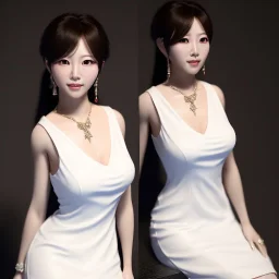 portrait woman hitomi tanaka, white dress, highly realistic, 8