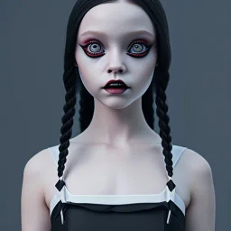 jenna ortega, wednesday addams hair style, make up, wednesday addams black dress, cinematic, wednesday style, hyper detail, 8k resulation