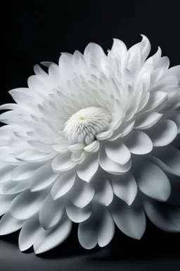 A decoration for fashion with chrysanthemum petals in organza sewed tighter to make a 3d flower in total white