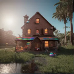 chocolate candy house, unreal 5, octane render, cinema4d, redshift render, hyper realistic, cenematic, vibrancy, synthwave, retouch, centered, dynamic lighting, dramatic lighting, 4k, highly detailed, attractive beautiful, realistic, epic composition, holographic,