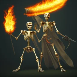 a flaming skeleton lord with a green flaming sword and a girl laying under his feet