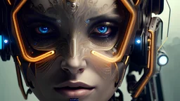 cyborg| robotic| scary| portrait| detailed face| symmetric| cyborg| intricate detailed| to scale| hyperrealistic| dark cinematic lighting| digital art| mdjrny-v5 style