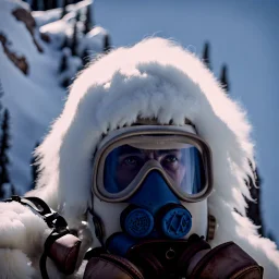 Yeti in an elastomeric respirator, Kananaskis Country