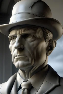 A face of a man who is a hybrid of Robert McCall for the The Equalizer, Raymond Reddington from the Blacklist and Jim Moriaty from the Sherlock Holmes novels as a statue in the style of the statue of David by Michelangelo