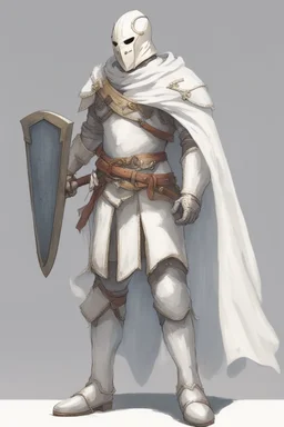 Knight wearing white armor and white cape with white face mask, holding a greatsword
