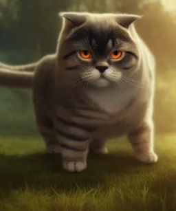 digital painting artwork of realistic scottish fold cat, highly detailed epic cinematic concept art cg render, dynamic dramatic cinematic lighting, aesthetic, excellent composition, very inspirational, arthouse, garden background, made in maya, blender and photoshop, by stanley artgerm lau