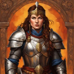 this “Conan Medieval Heroine Portrait” captures a knight’s stoic resolve beneath a tattered amber standard. Designed to evoke noble valor and ancestral legacy, it has a detailed ornate armor, warm hues, and dynamic composition.
