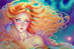 colourful digital painting of beautiful aphrodite, in the style of hokusai and van gogh