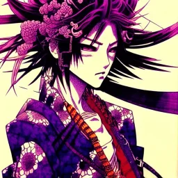 beautiful punk girl, hyper detailed, hyperdetailed, intricately detailed, illustration by <Katsushika Hokusai> <Yoji Shinkawa>, purple tones, darkred tones,