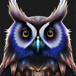 colorizer, dark-black canvas background, animalistic, chromatic, portrait of magical owl creature, mythical, fantasy, fractals, magnificent, majestic, highly intricate, realistic photography, incredibly detailed, small minutiae, perfect eyes, tiny features, dense feathers, particulars, 64k, complex renderman gofur render, creature hybrid, plants, flowers, ultra-hires photo, hdr lighting, backlight