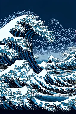 wave Kanagawa pixel style anime