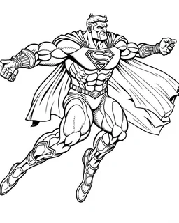 real massive Superman fly, coloring page, no leaves, full body (((((white background))))), only use an outline., real style, line art, white color, clean line art, white background, Sketch style