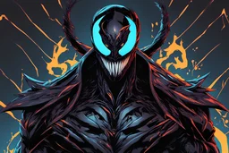 Venom in solo leveling shadow artstyle, crow them, neon effect, full body, apocalypse, intricate details, highly detailed, high details, detailed portrait, masterpiece,ultra detailed, ultra quality
